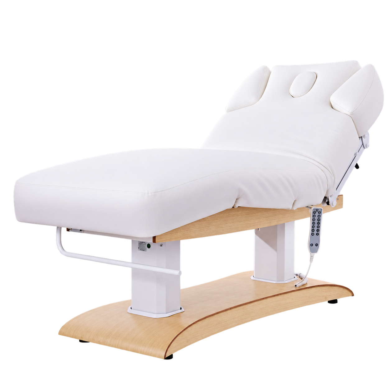 TROCH+ white electric spa treatment bed with wooden base